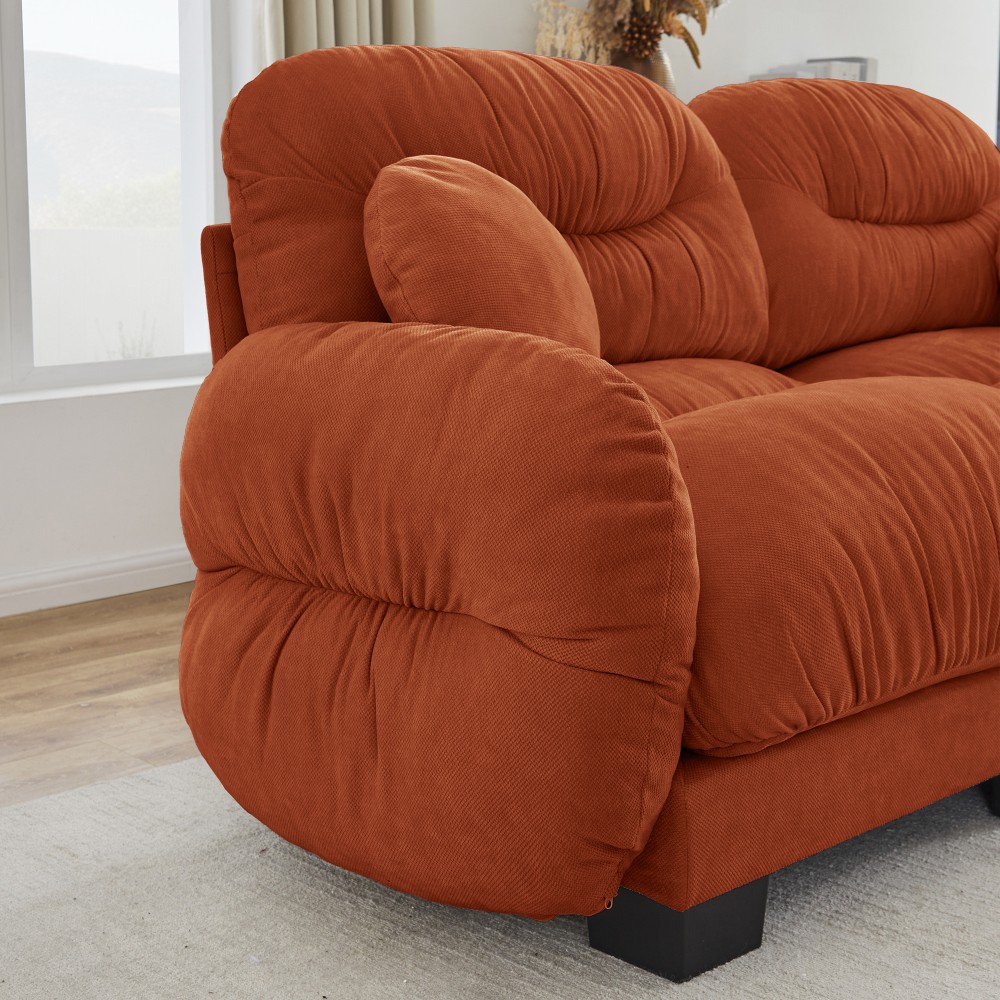 Orange L-Shape Sectional Sofa w/ Ottoman & Throw Pillows, Modular Chenille Couch