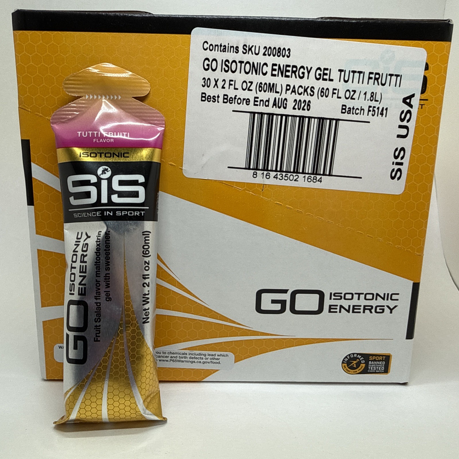 30 Pack Science in Sport Energy Gel SIS Go Isotonic Energy TUTTI FRUTTI BB 08/26