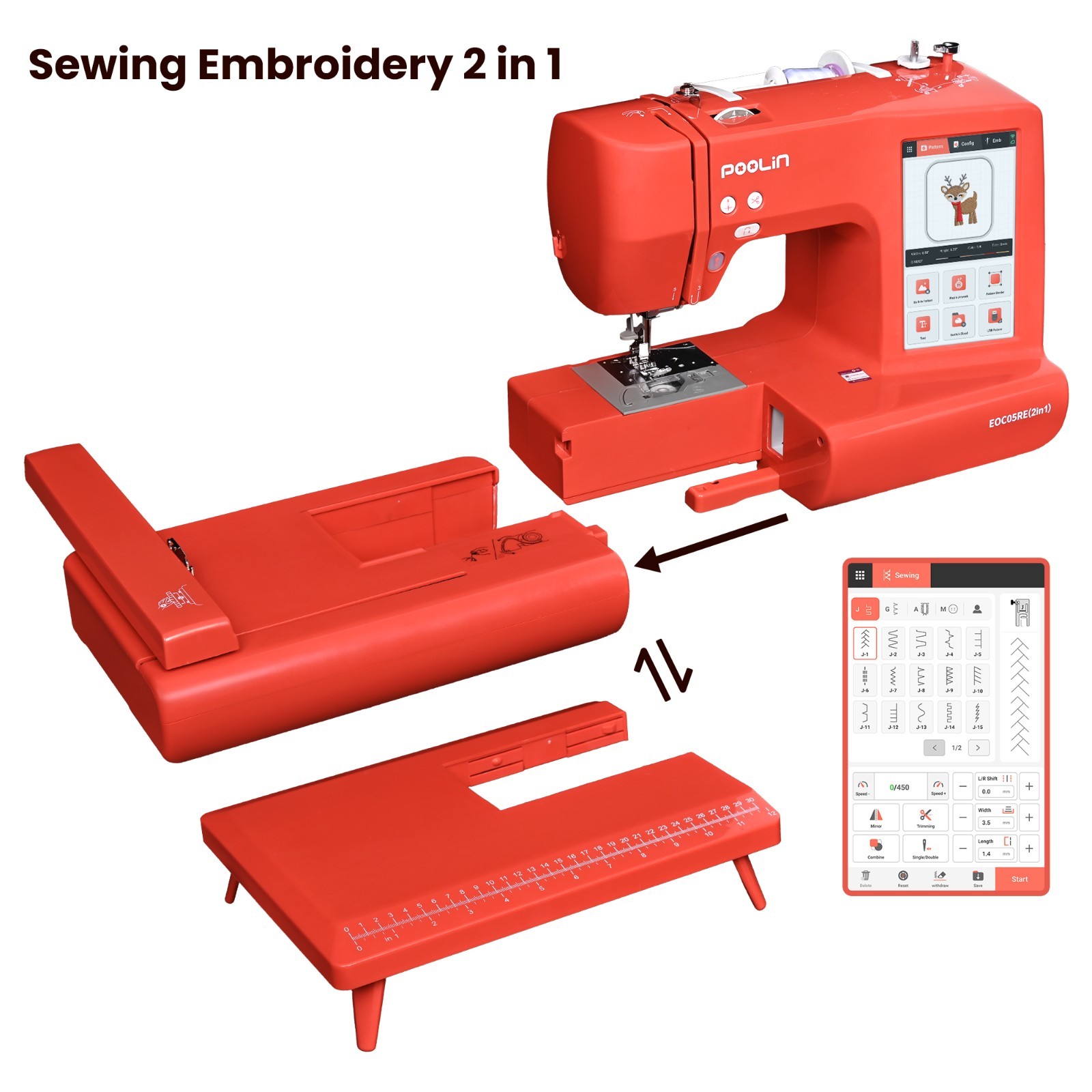 POOLIN EOC05RE（2in1） Sewing and Embroidery Machine Computerized Large LCD.