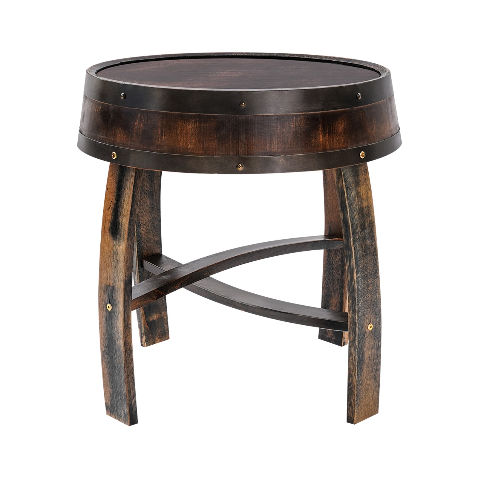 Rustic Oak Wood Barrel-Style Round End Table Brown Side Table
