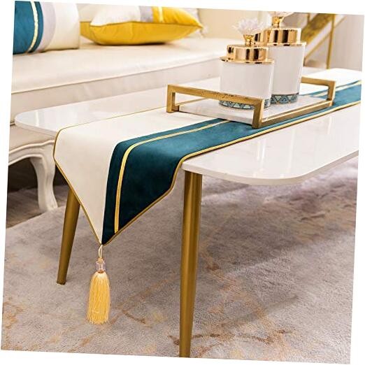 12 x 59 Inch Decorative Luxury Green White Gold Leather Striped 12" X 59" Teal