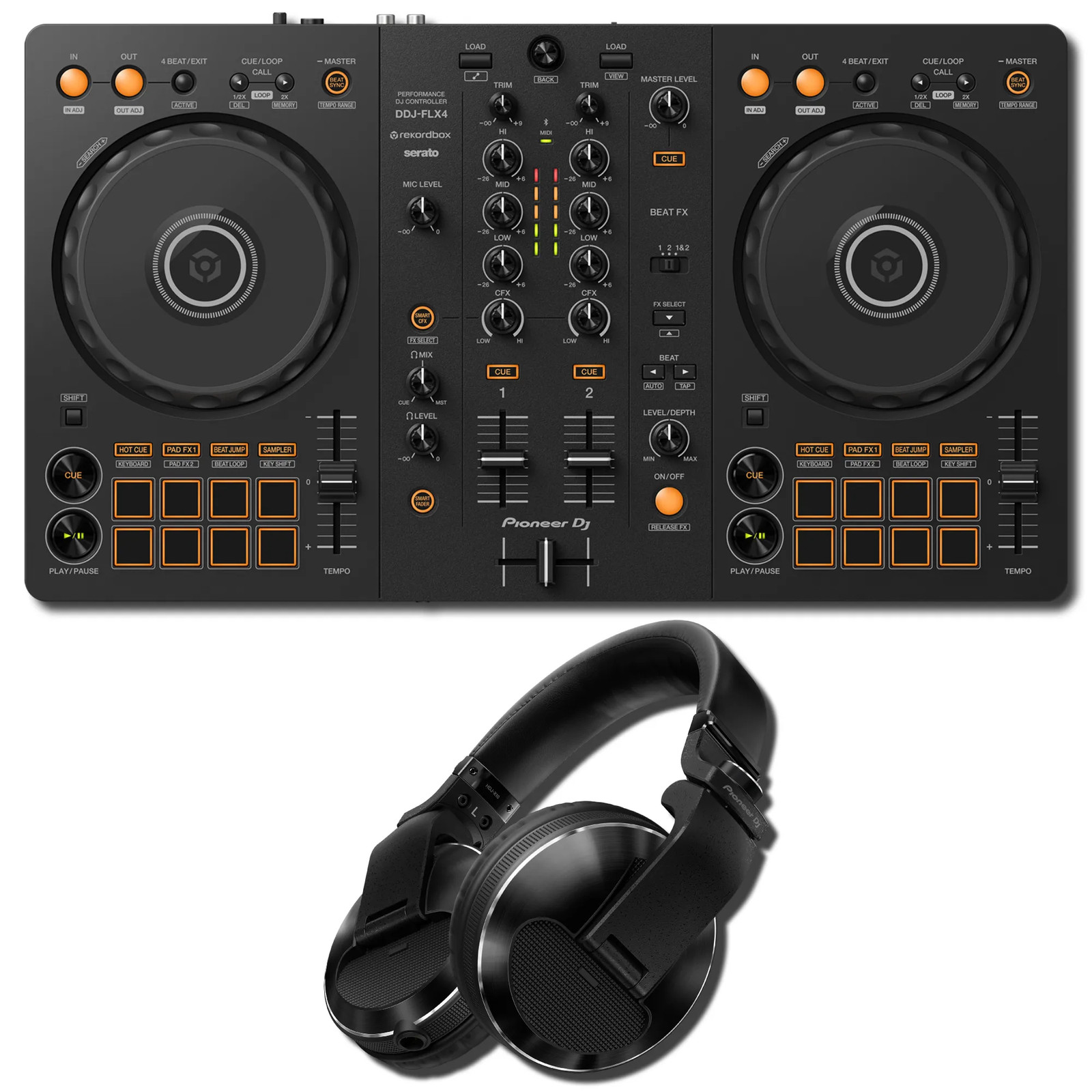 Pioneer DJ DDJ-FLX4 2-Channel DJ Controller w/ HDJ-X10-K Pro DJ Headphones
