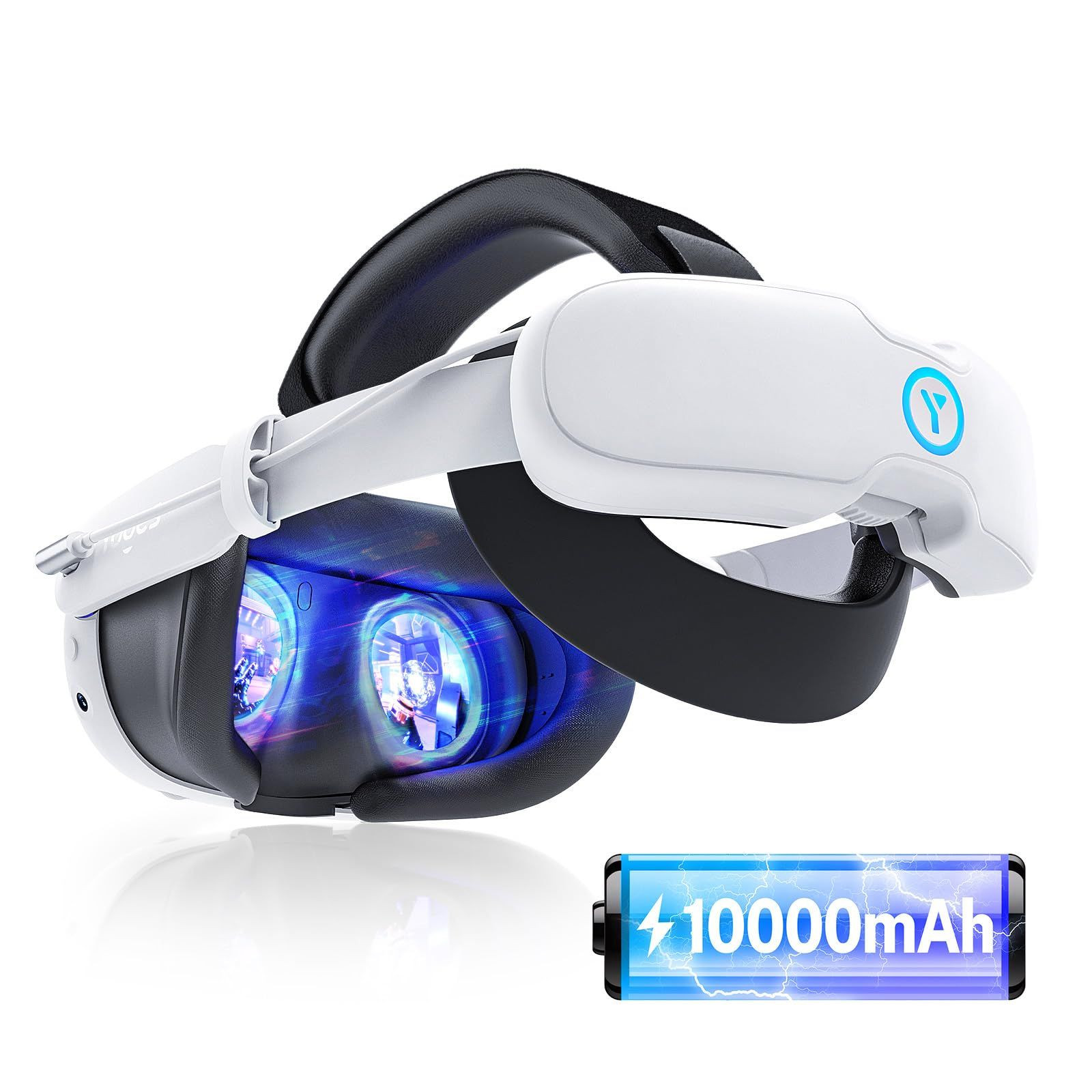 YOGES 10000mAh Battery Head Strap Compatible with Meta Quest 10000mAh, White