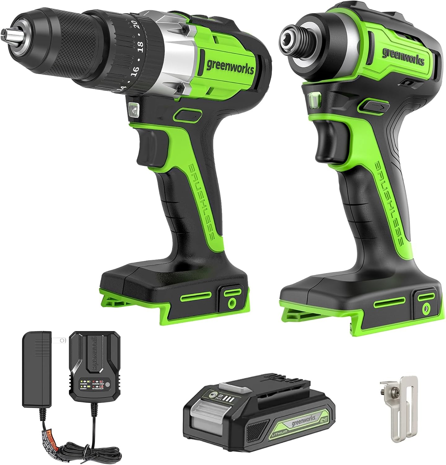 24V Brushless 2PCS Cordless Power Tool Combo Kit, 1950 in-lbs Impact Driver and