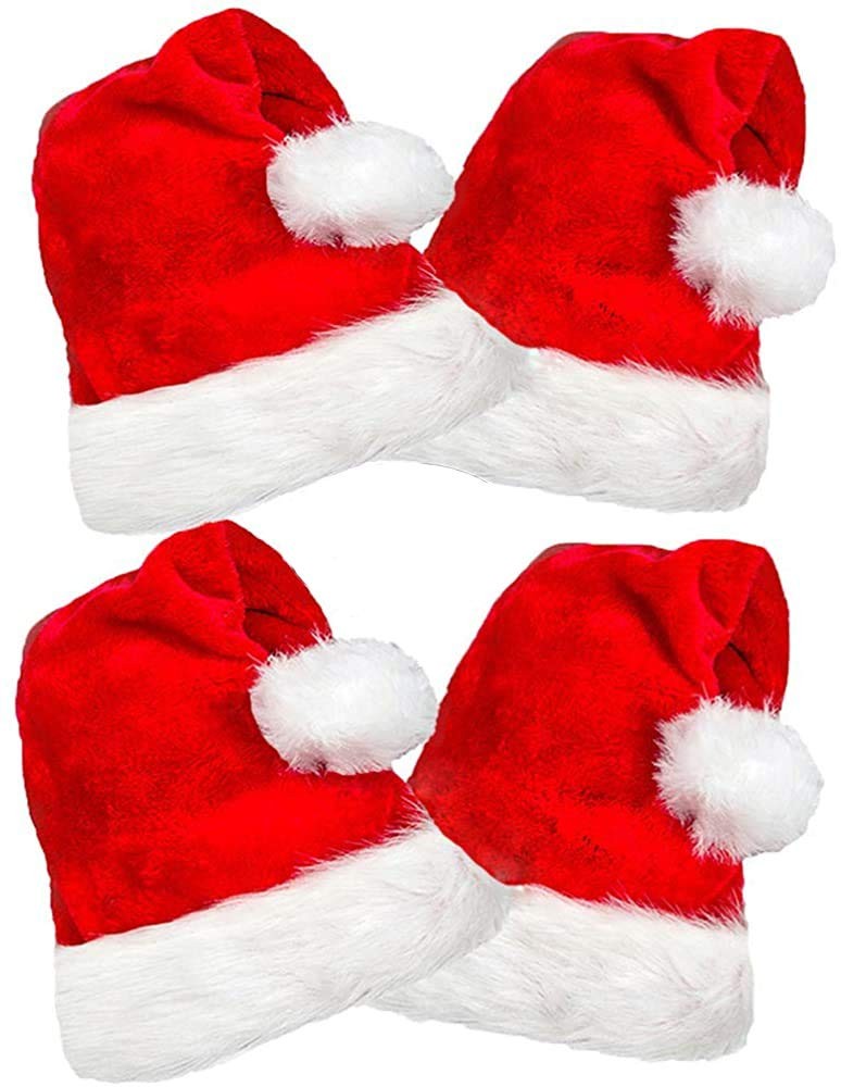4PCS Plush Santa Hats Christmas Party Adult Unisex Holiday Costume Hats