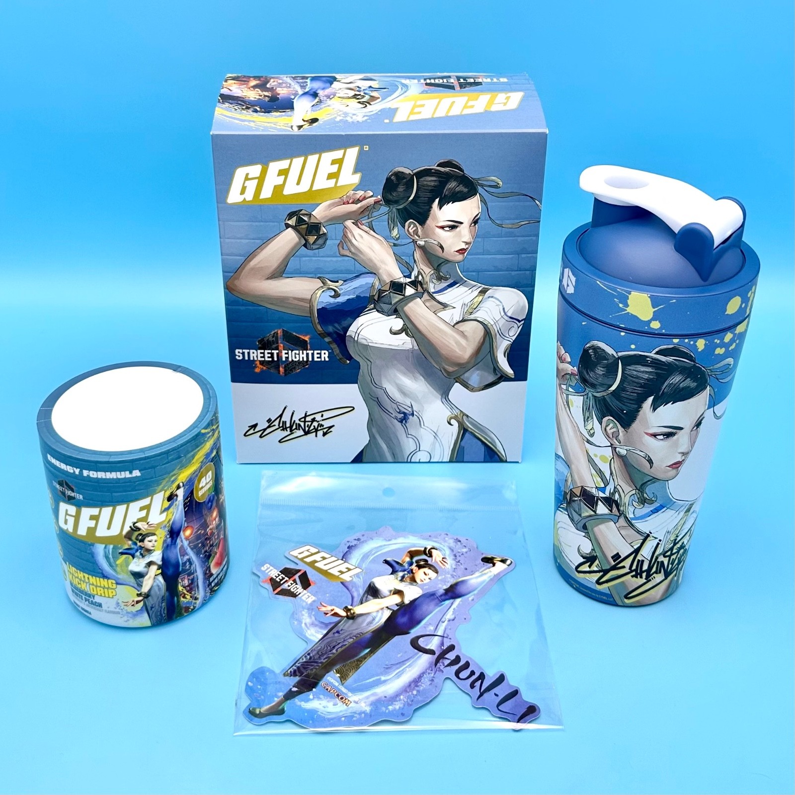 G Fuel Street Fighter Chun-Li Lightning Kick Drip Collector's Box Tub Shaker Cup