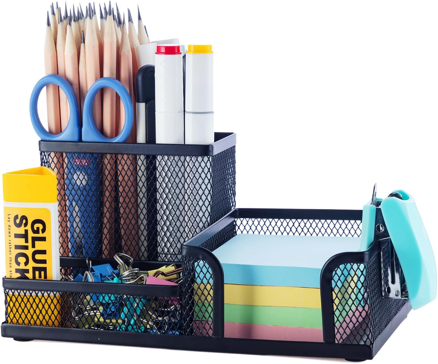 Mesh Pen Holder Desk Organizers Pencil Holder for Desk Black, 3 Compartments Met