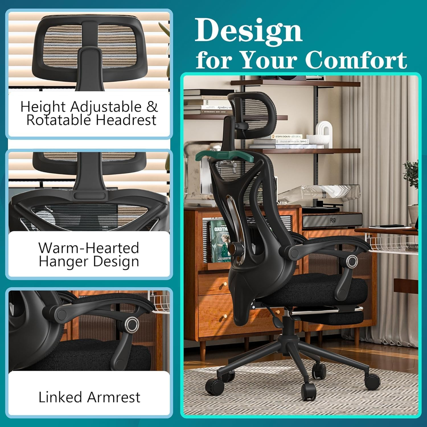 Ergonomic Office Chair with Footrest - Adjustable Lumbar Support & Headrest, 90-