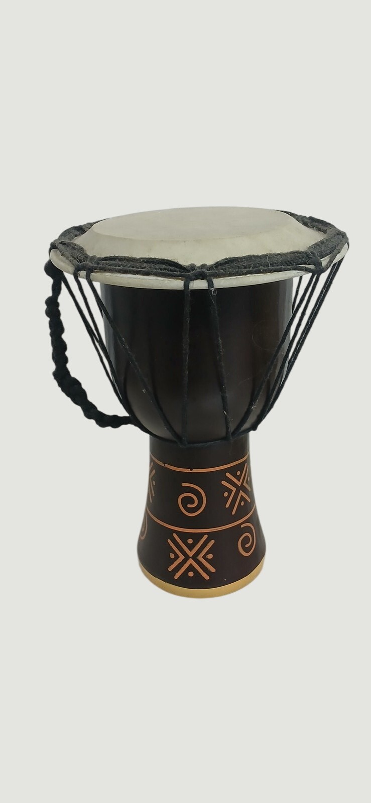 Handmade 9.5" Djembe Hand Drum Wooden Black/Brown Design Authentic Percussion