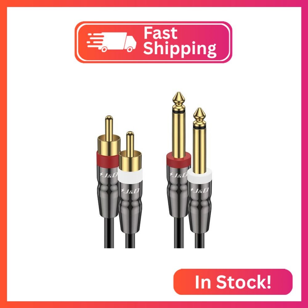 J&D Dual 1/4 inch TS to Dual RCA Cable, Heavy Duty 1/4 Male to RCA Male Adapter