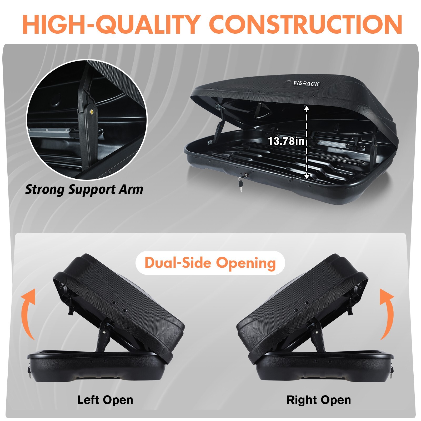 VisRack 13FT³ Rooftop Cargo Box Luggage Carrier Tooless Install w Diamond Grains