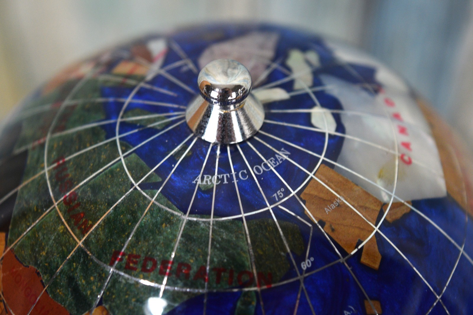 Caribbean Blue Gemstone Rotating Musical Globe With Clock & Thermometer