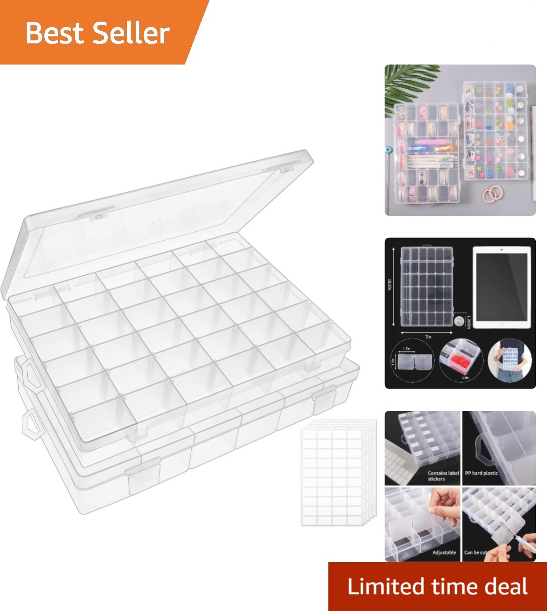 Clear Bead Storage Boxes with Adjustable Dividers - Perfect for Crafts & Fishing