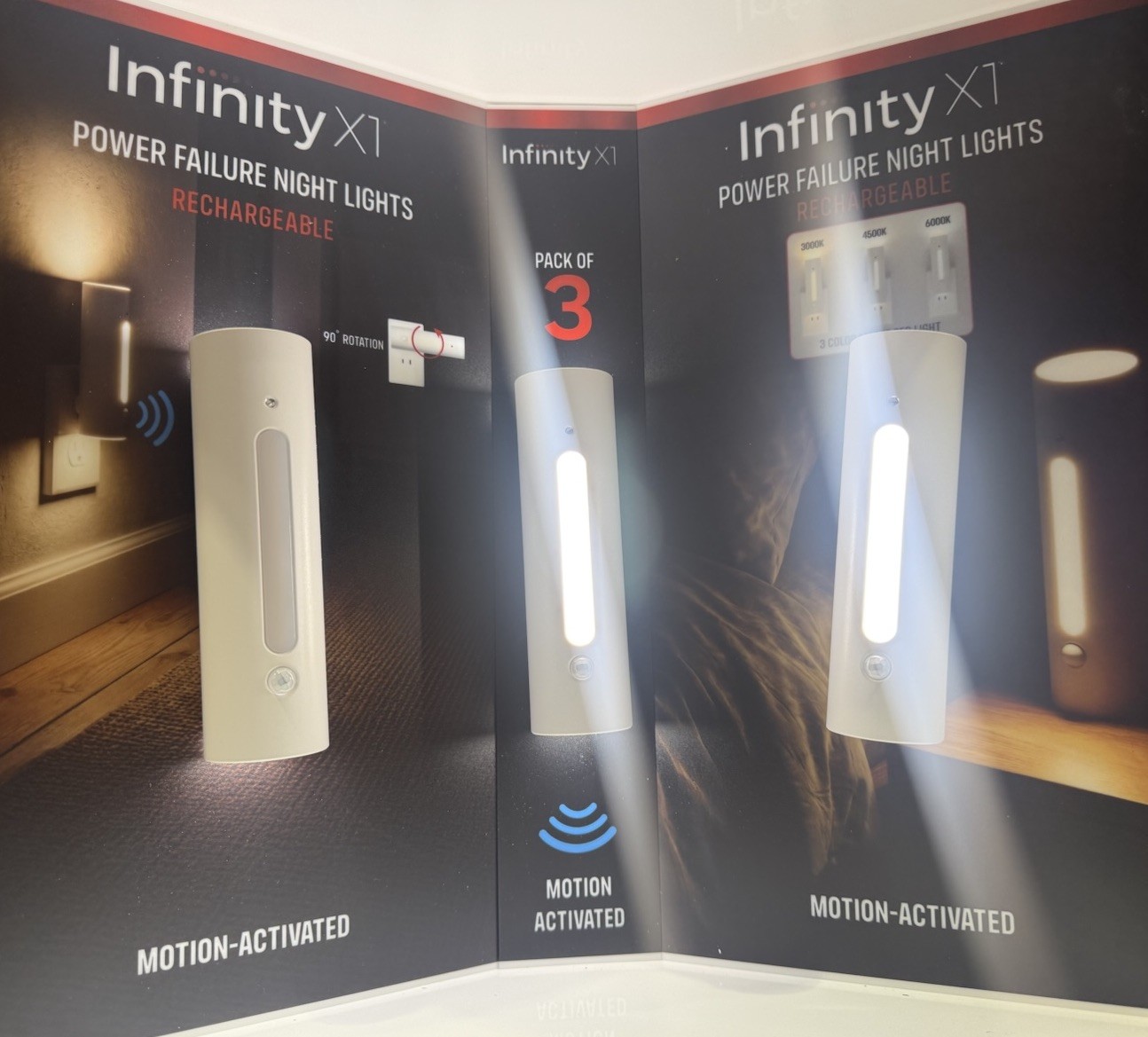 Infinity X1 Power Failure Night Light 3-Pack Motion Sensor Emergency USB-C NEW