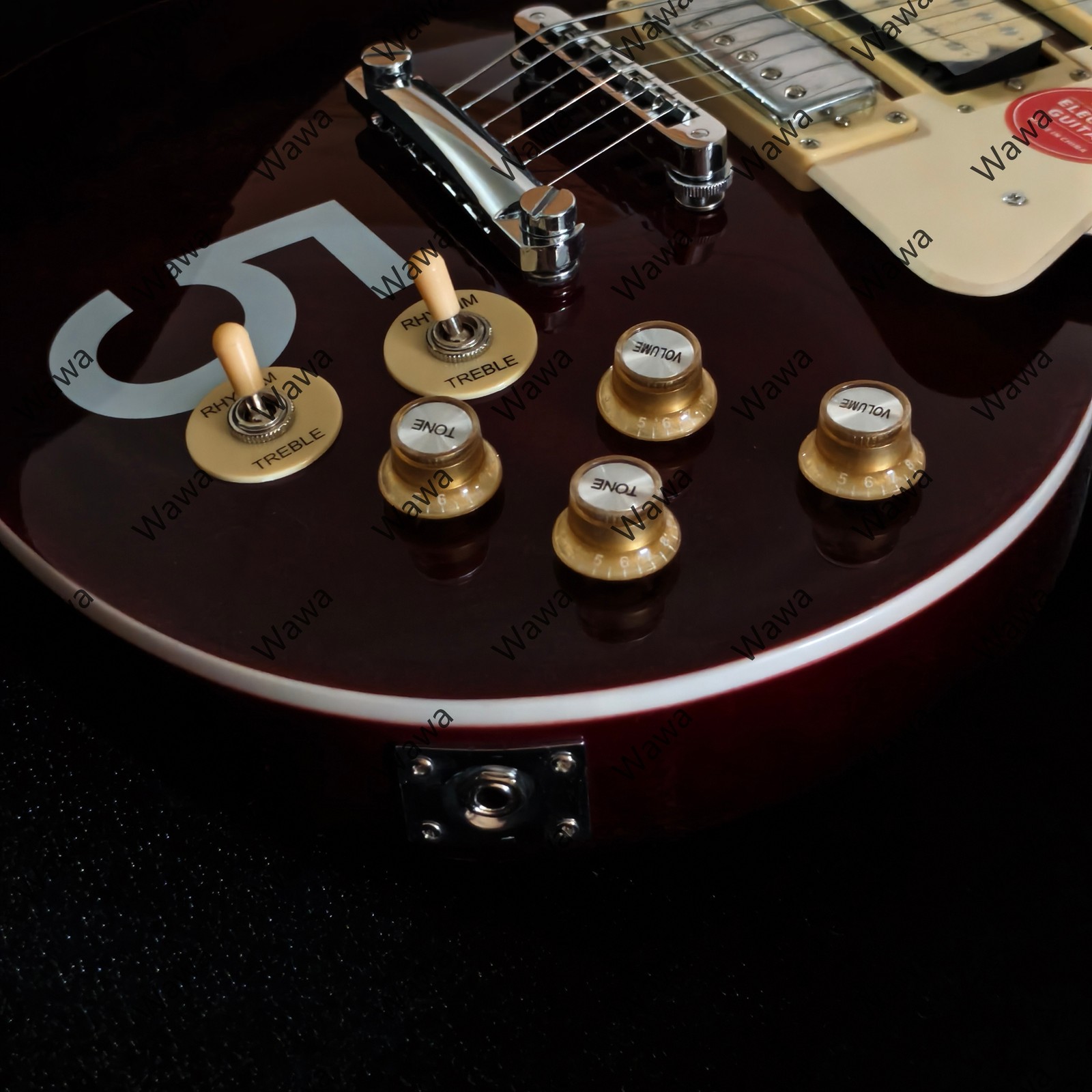 High-end Wine Red Single Cut Electric Guitar Triple Humbuckers Number 5 Graphic