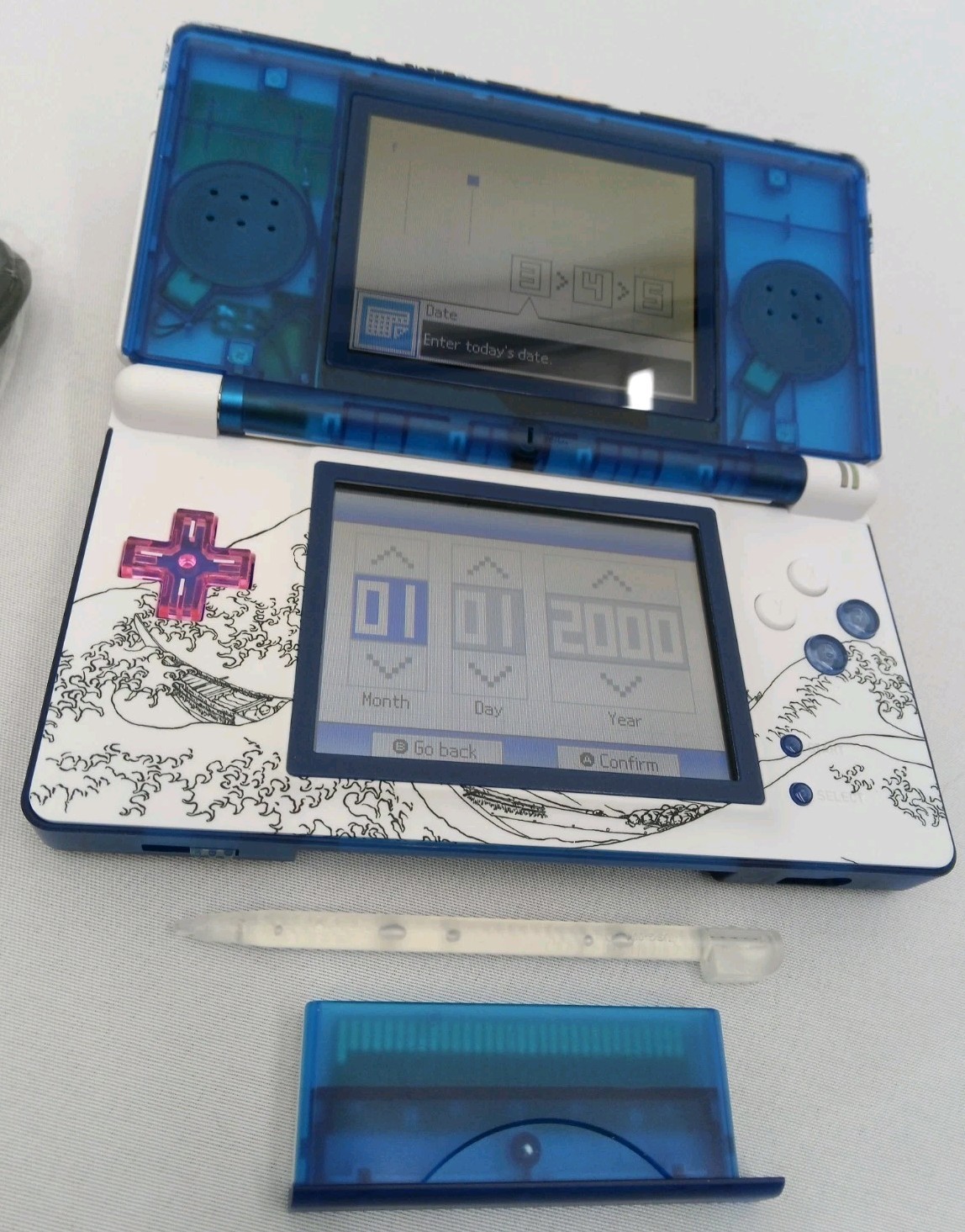 Nintendo DS Lite ReShell Deep Blue Wave Pink USB Cable Gameboy Advance GBA Nice