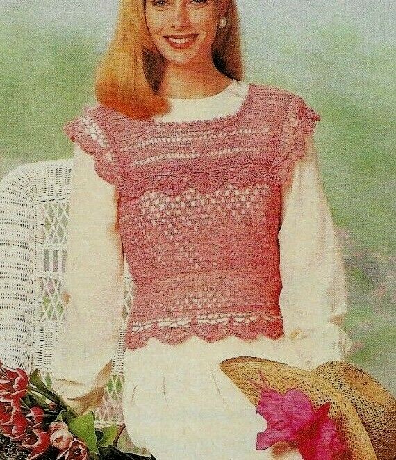 SCALLOPED YOKE PULLOVER 3 SIZES WOMEN'S DIGEST SIZE CROCHET PATTERN INSTRUCTIONS