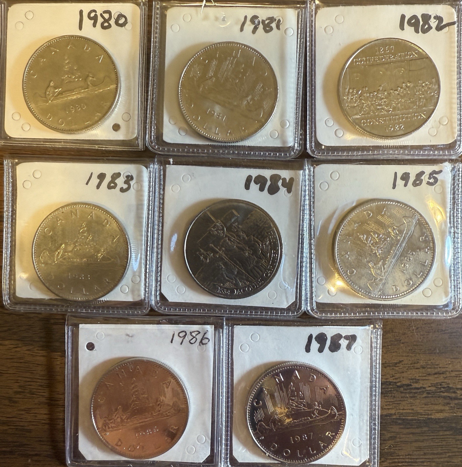 CANADA 1980 - 1987  Dollar $1.00 - ELIZABETH II - NICKEL - Lot of 8 pcs