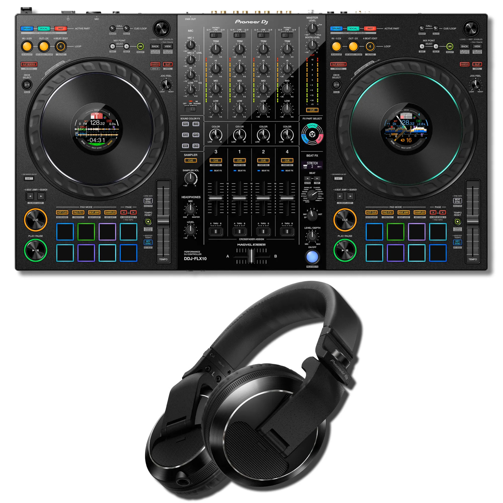 Pioneer DDJ-FLX10 4-Channel DJ Controller Black w/ HDJ-X7-K DJ Headphones