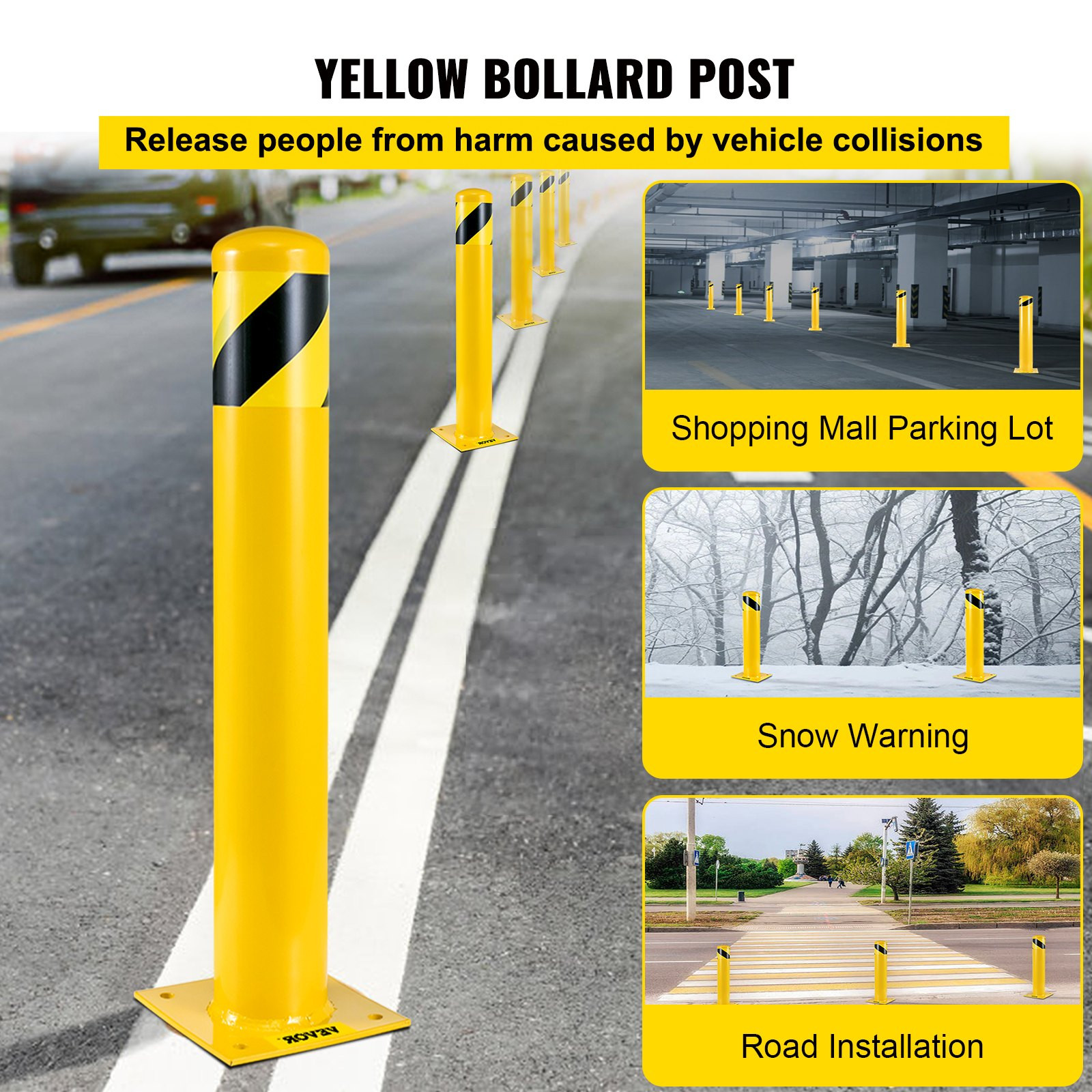 Safety Bollard, 48 Inch Height Bollard Post, Perfect for Traffic-Sensitive Area