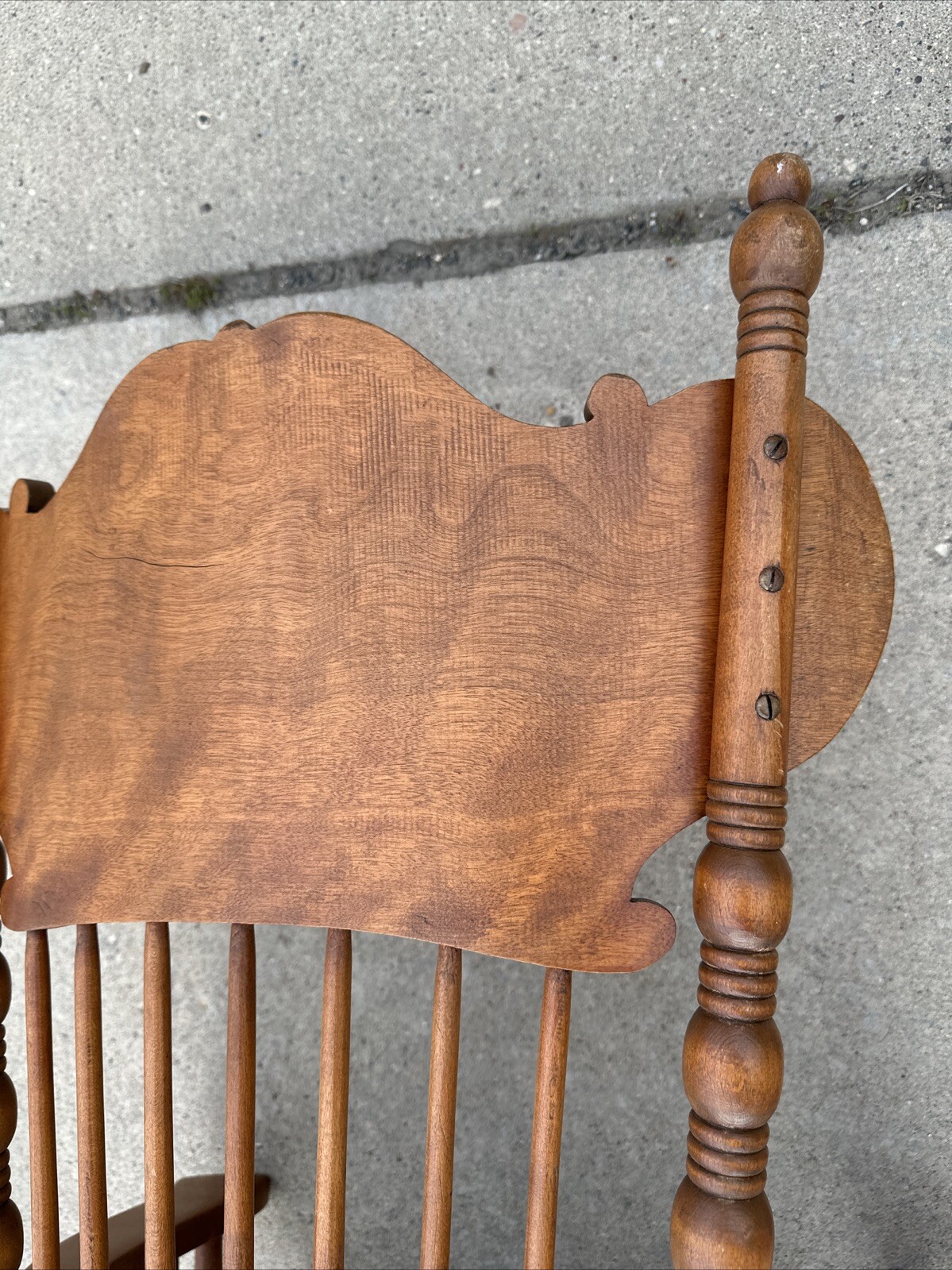 Vintage Victorian Rustic Maple Wood Spindle Back Needlepoint Seat Rocking Chair