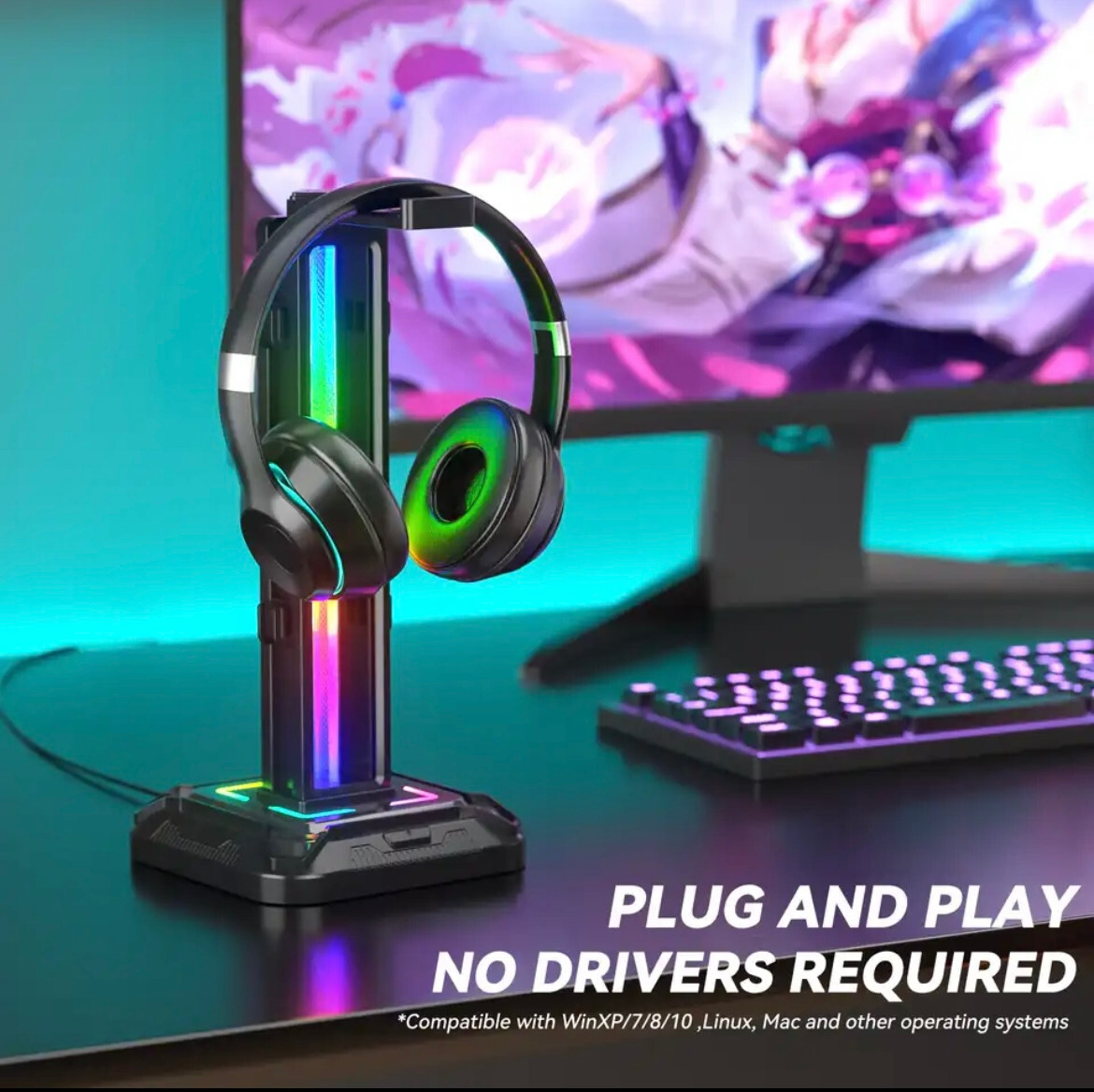 RGB Universal Game Controller And Headset Stand Display Holder For Desk 9 Colors