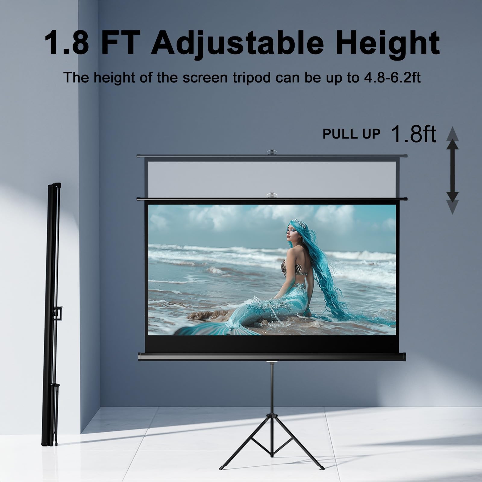 Outdoor Projector Screen with Stand Tripod, Indoor Pull Up Portable Projector...