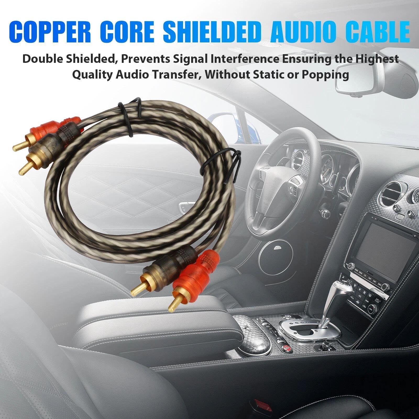 2PCS RCA Cables 2 Channel Twisted 4Ft Shielded Audio Interconnect Amp Wire