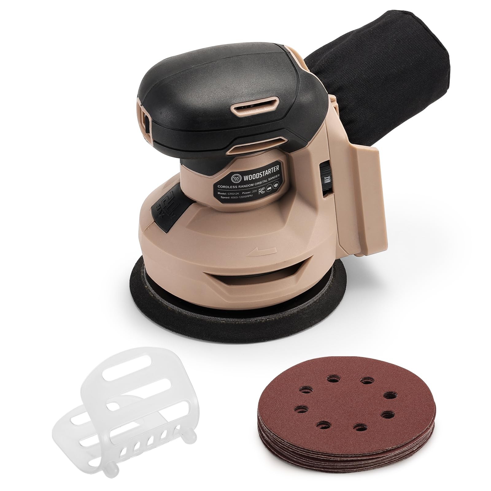 5" Cordless Random Orbital Sander, Brushless 6-Speed 6000–12000 RPM, Compatib...