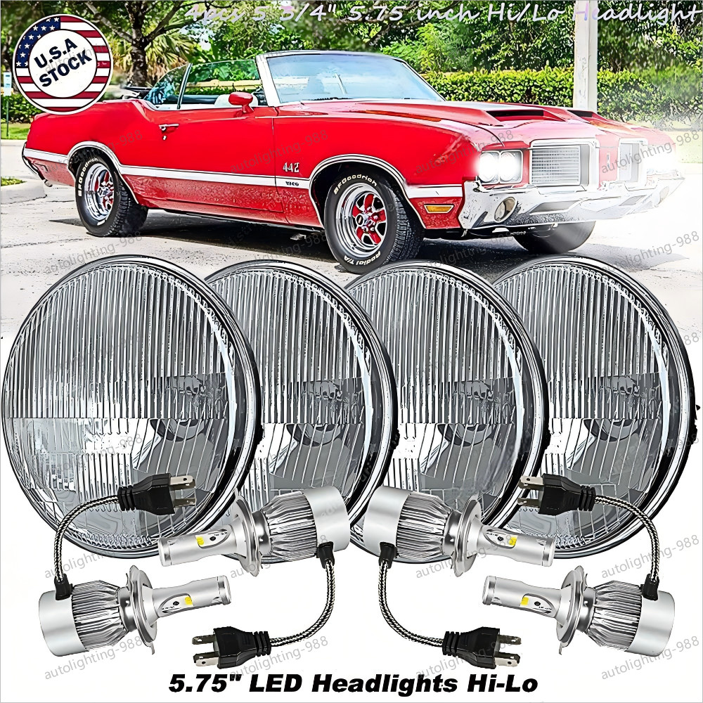 4pc 5.75" 5 3/4 Round GLASS Lens Led Hi/Lo Beam Headlights For Cutlass 1962-1973