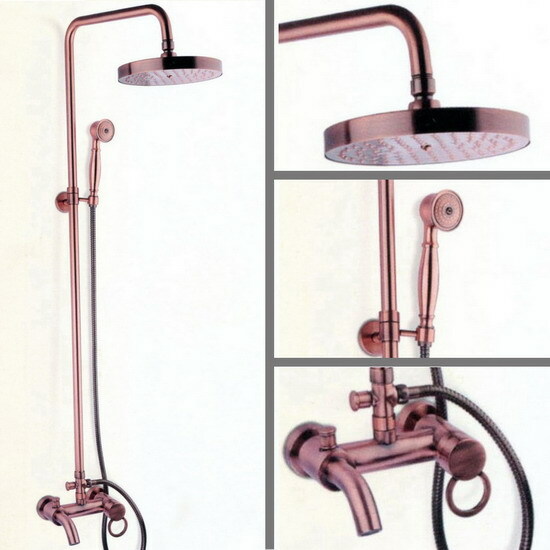 Antique Red Copper Rain Bathroom Rainfall Shower Set Wall Bath Tub Tap 2rg003e