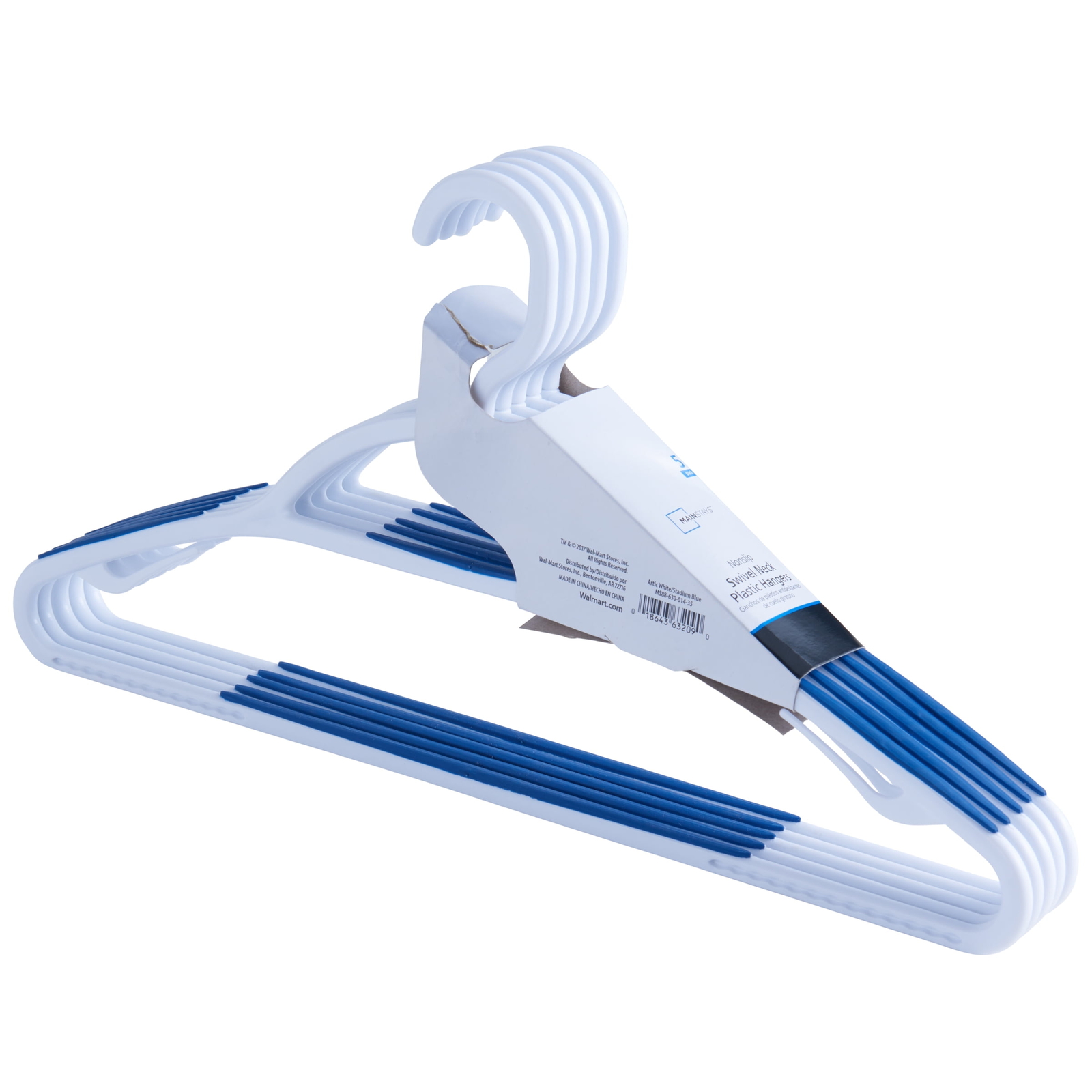 Mainstays Non-Slip Clothing Hangers, 5 Pack, Swivel Neck, White & Blue