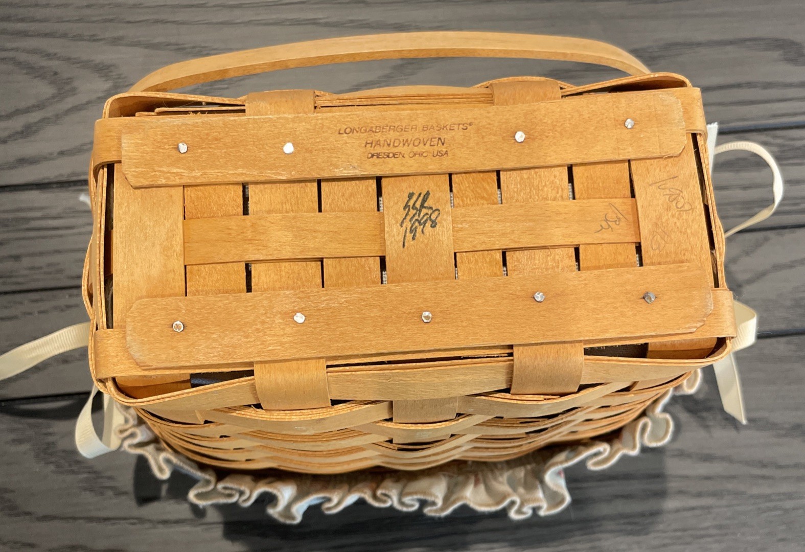 1998 Longaberger Dresden Tour Basket Liner & Protector Handled