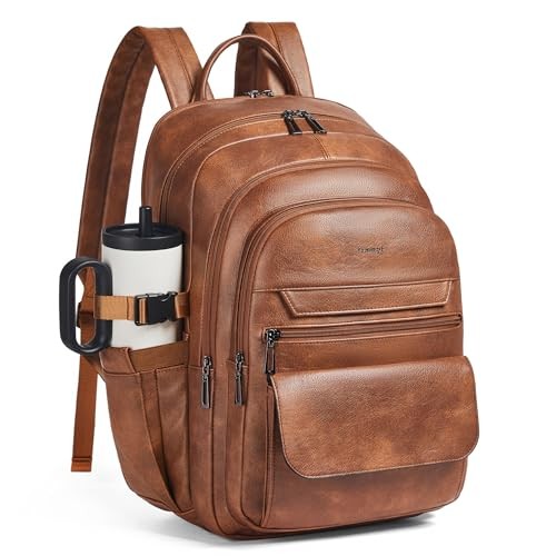 Vegan Leather Backpack, TSA Travel Backpack for Men and Women, Fits 17.0 Inch