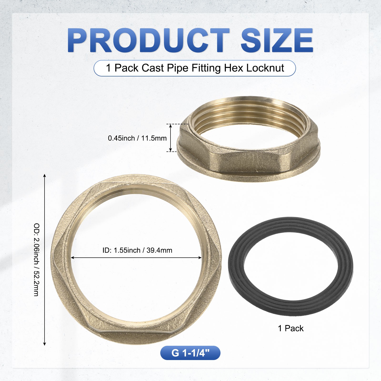 Brass G 1-1/4" Pipe Fitting Flange Hex Locknuts with Washer