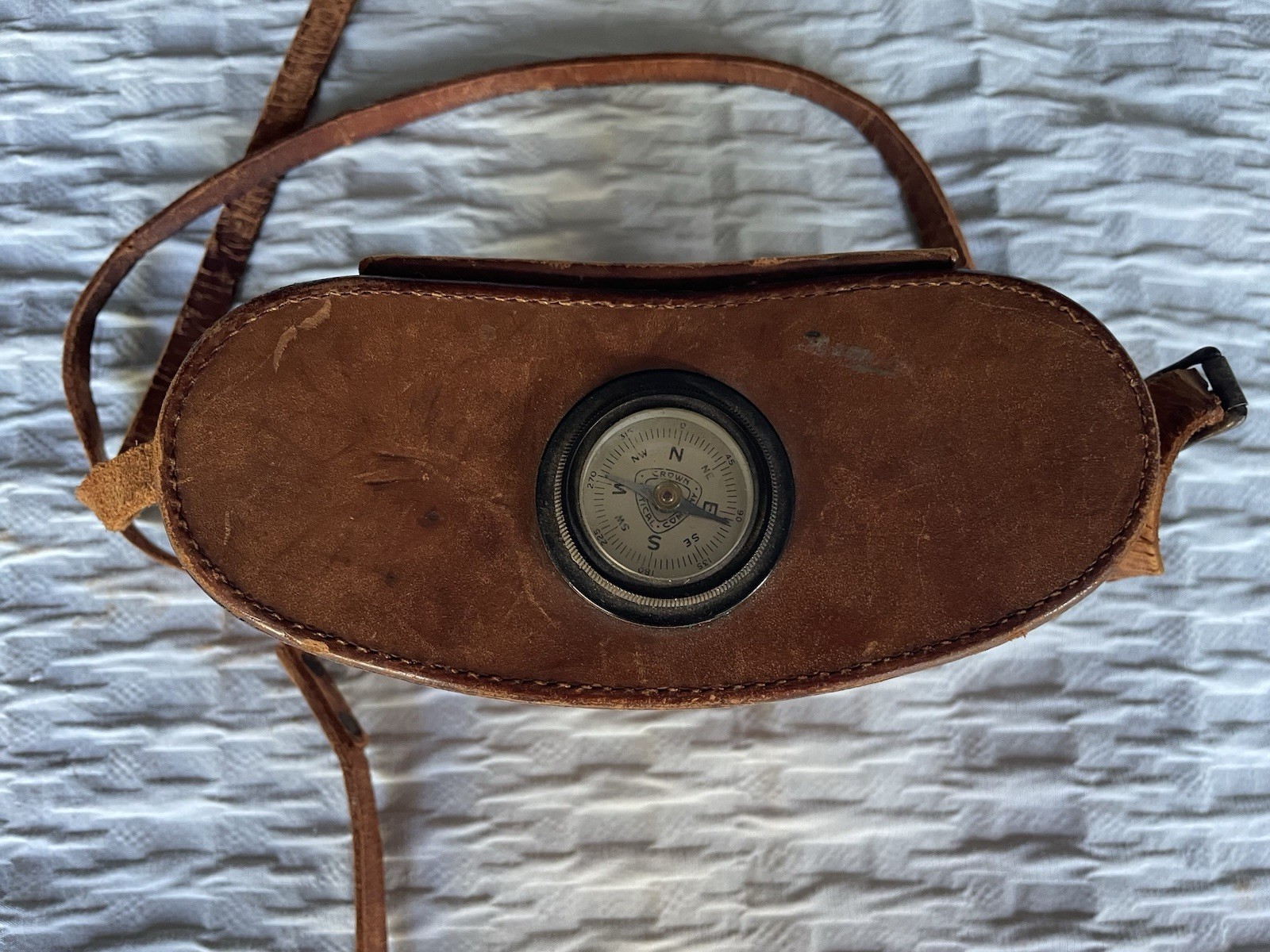 Vintage Leather Binocular Case With Compass