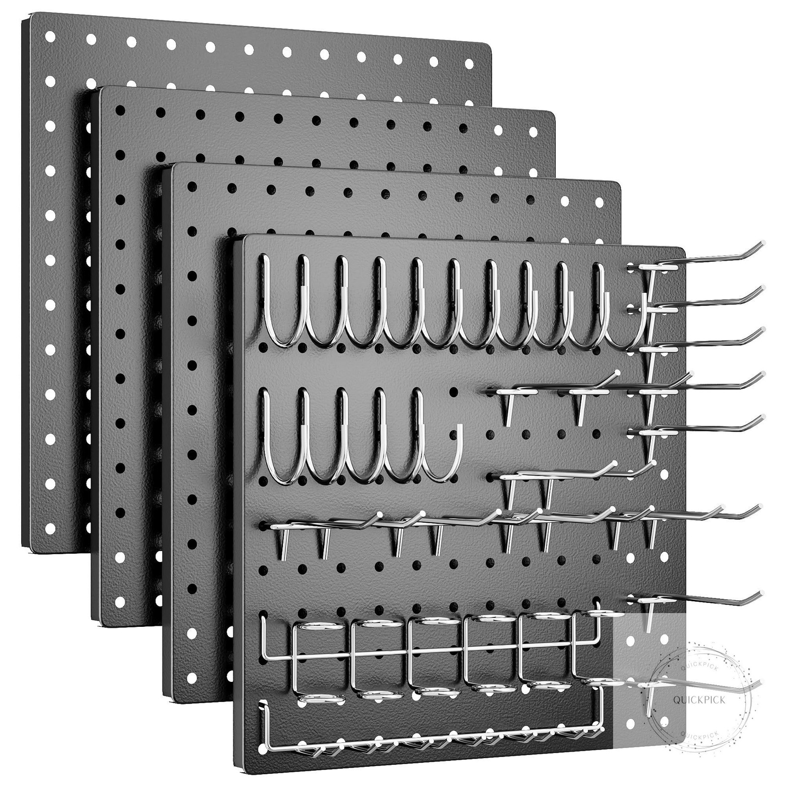 Peg Board, 4 Pack Metal Pegboard Kit,Black Pegboard Wall Organizer with 32 Pcs