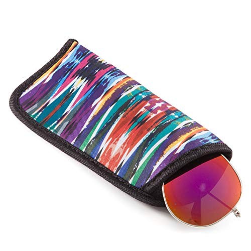3 Pack Reading Glasses Pouch - Soft Large Blue, Blue Stripe, Rainbow