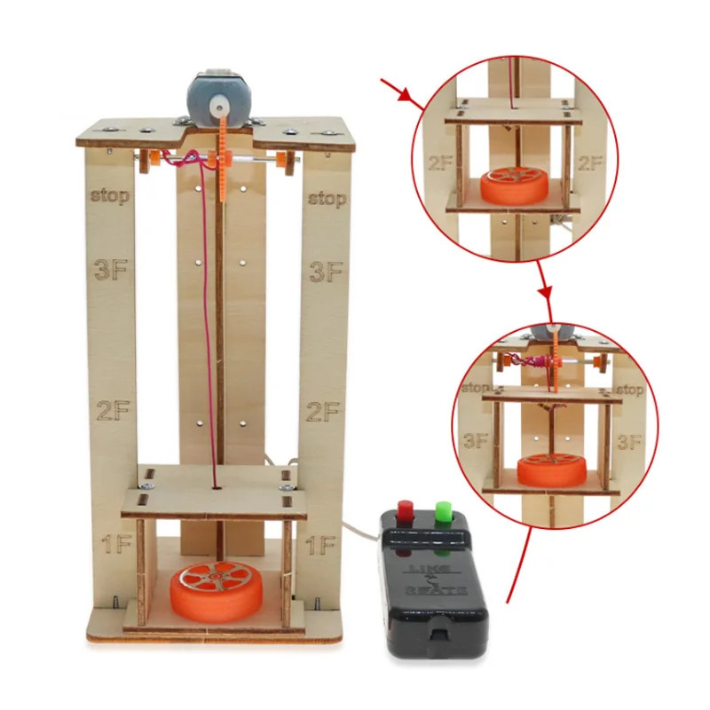 DIY Electric Remote Control Lift Elevator Wooden Model Kit Science School