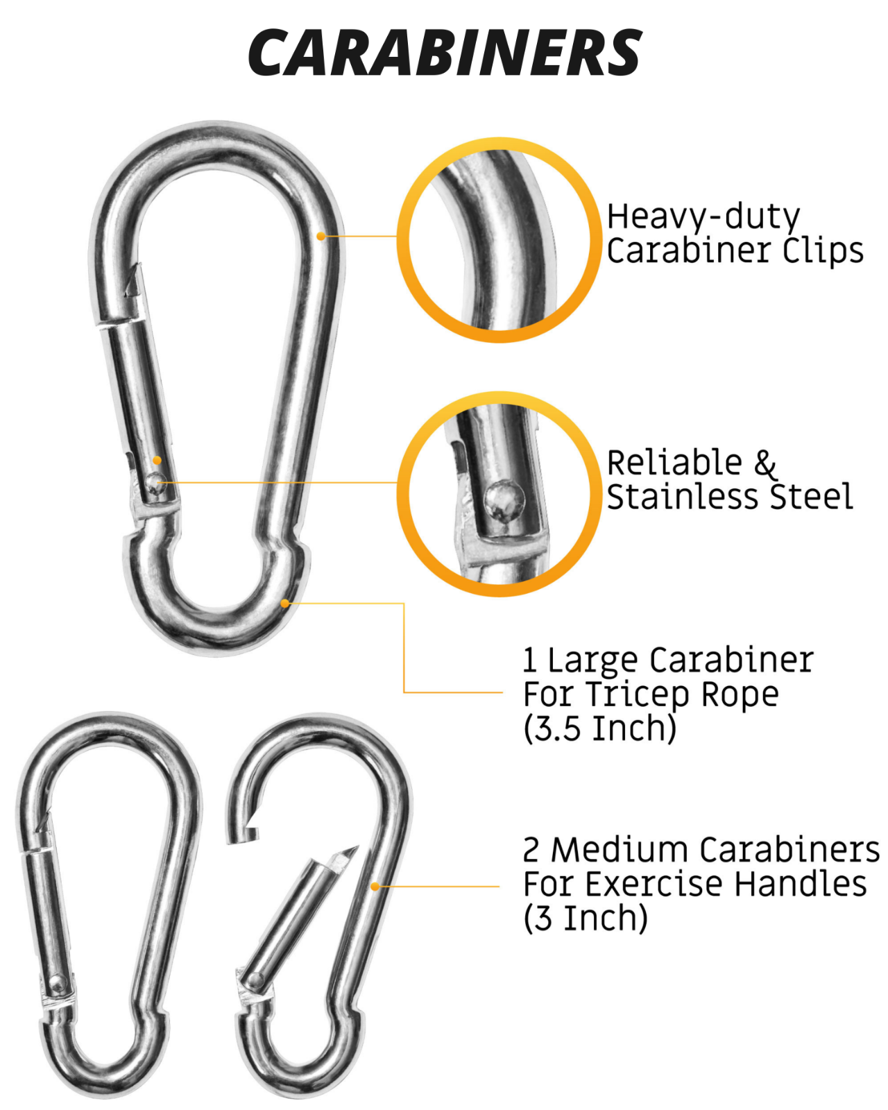 Tricep Rope Cable Attachment with 2 Exercise Handles + 3 Carabiner Clips