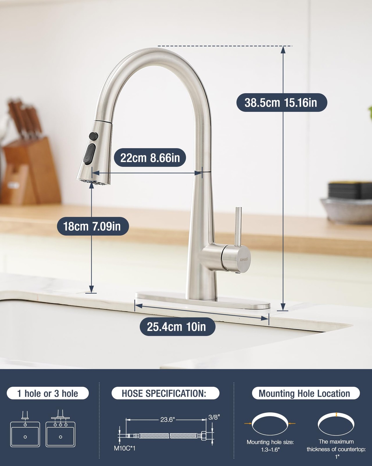 AIMADI Kitchen Faucet with Pull Down Sprayer,High Arc 360° Brushed Nickel