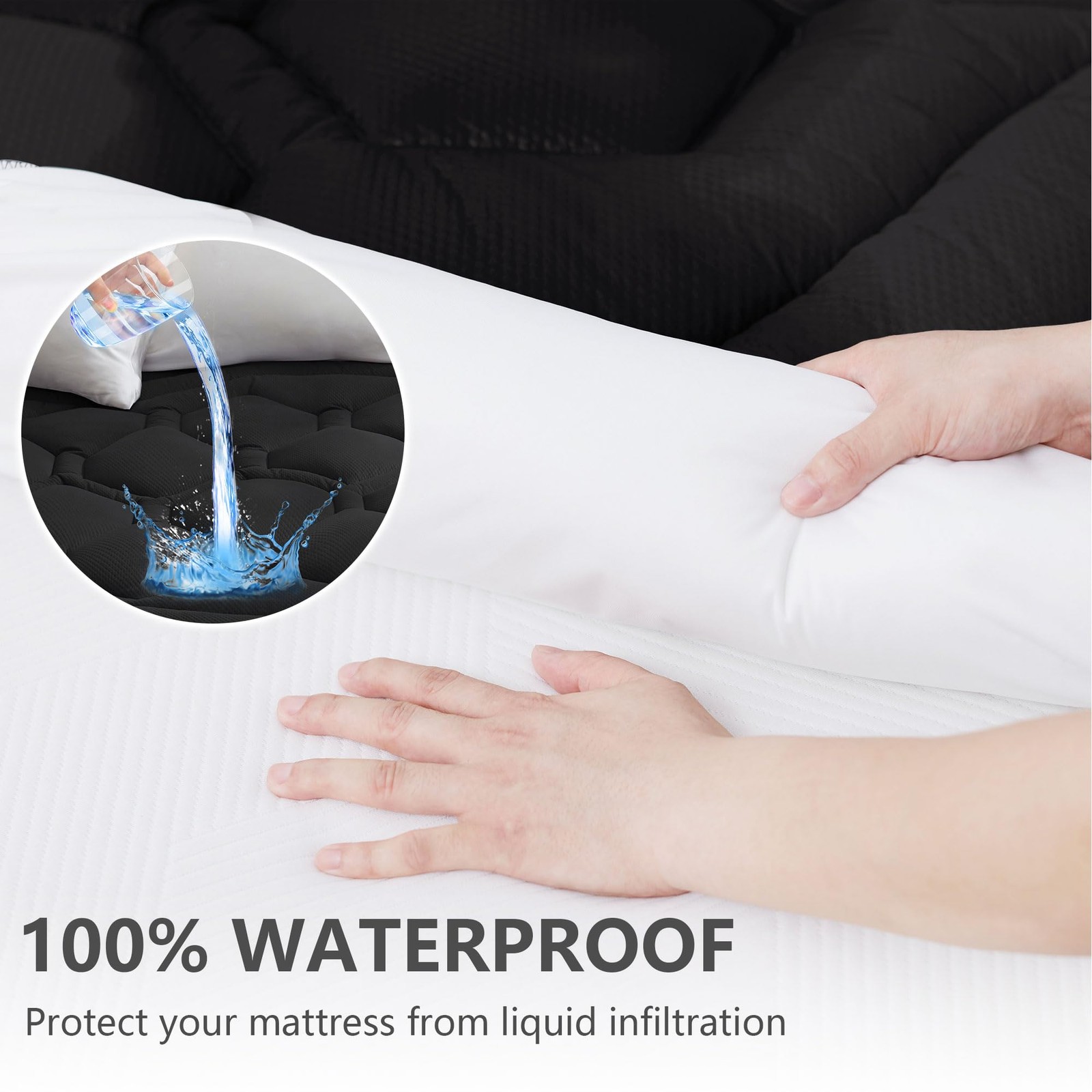 ELVEN HOME Full Size Mattress Pad Waterproof, Cooling Full, Black