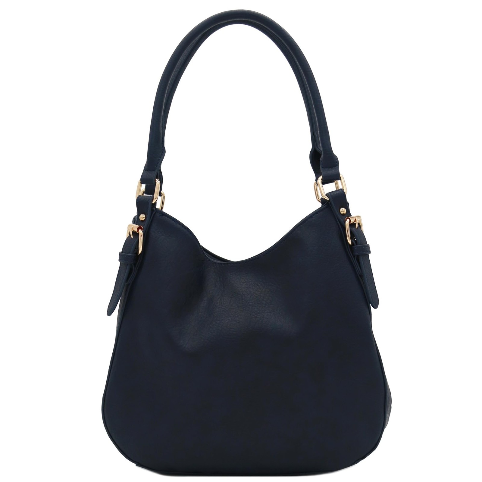 Lightweight 3 Compartment Faux Leather Medium Hobo Bag Navy