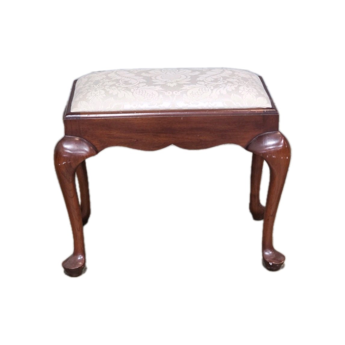 Henkel Harris Cherry Footstool Ottoman White Damask Fabric Made In Virginia