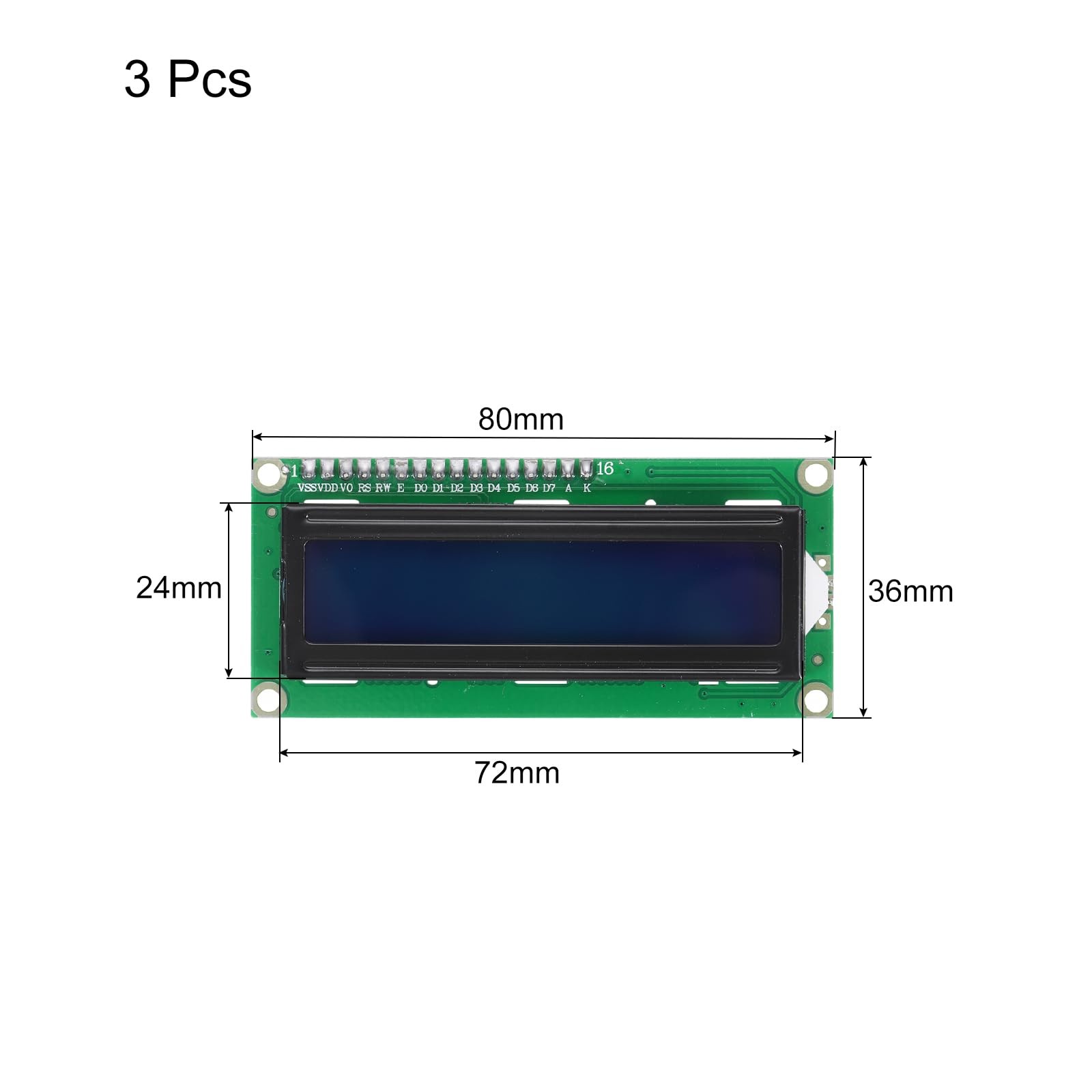 3Pcs LCD 1602 Display Module 16x2, 3.3V Blue Backlight Screen Adapter