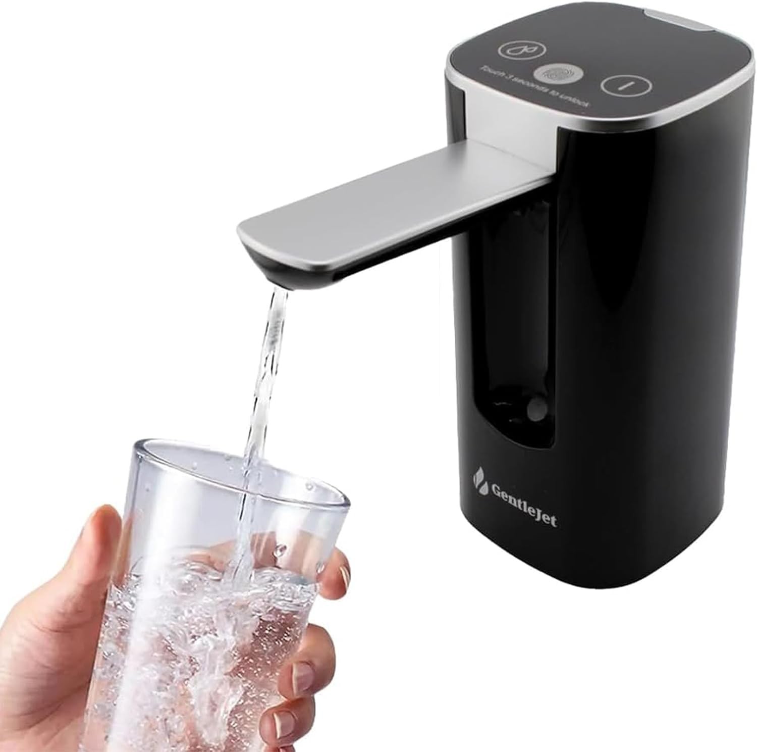 GentleJet Automatic Water Dispenser 5 Gallon USB-C Rechargeable Black Silver