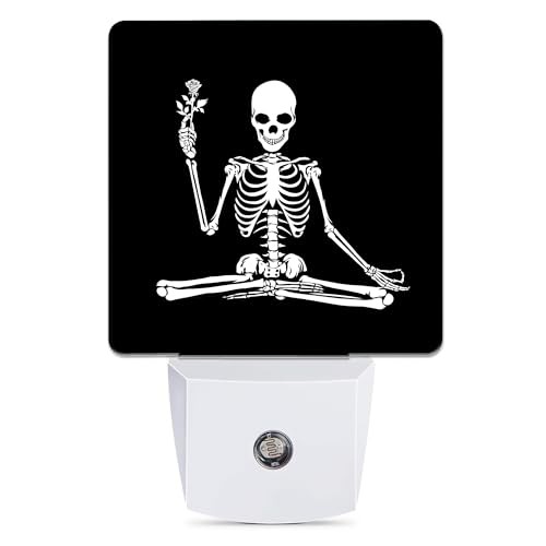 Night Light, Dusk to Dawn Smart Sensor Nightlight for Skeleton Holding Flower