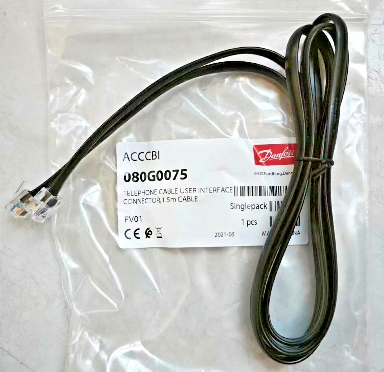 1PC- Danfoss 080G0075 Electron. control accessories, ACCCBI Cable, U.I. 1.5m-New