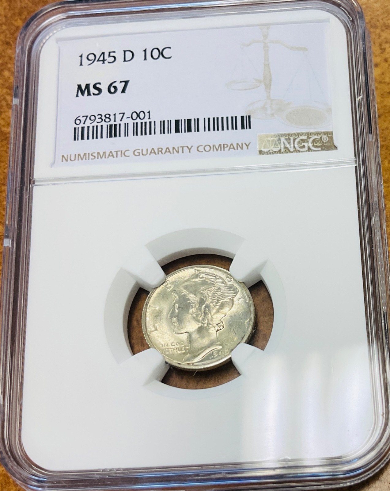 1945-D Mercury Dime NGC MS67.