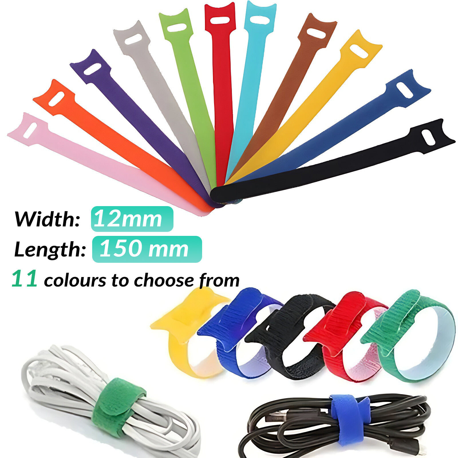 Double Self-adhesive Sided Cable Ties Strap Reusable Strapping luggage 12mm wide